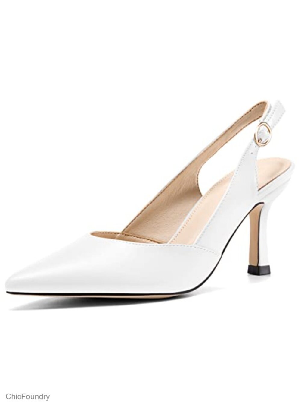 Rilista Faux Leather Slingback Kitten Heels Closed Toe Wedding Pumps